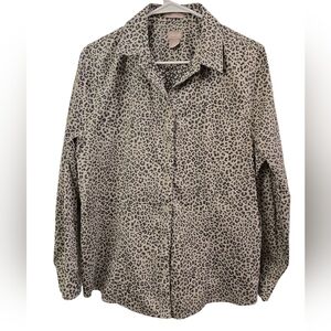 CHICO'S NON-IRON COOLMAX ALL-SEASON LEOPARD PRINT LONG SLEEVE SHIRT. SIZE 2= L.